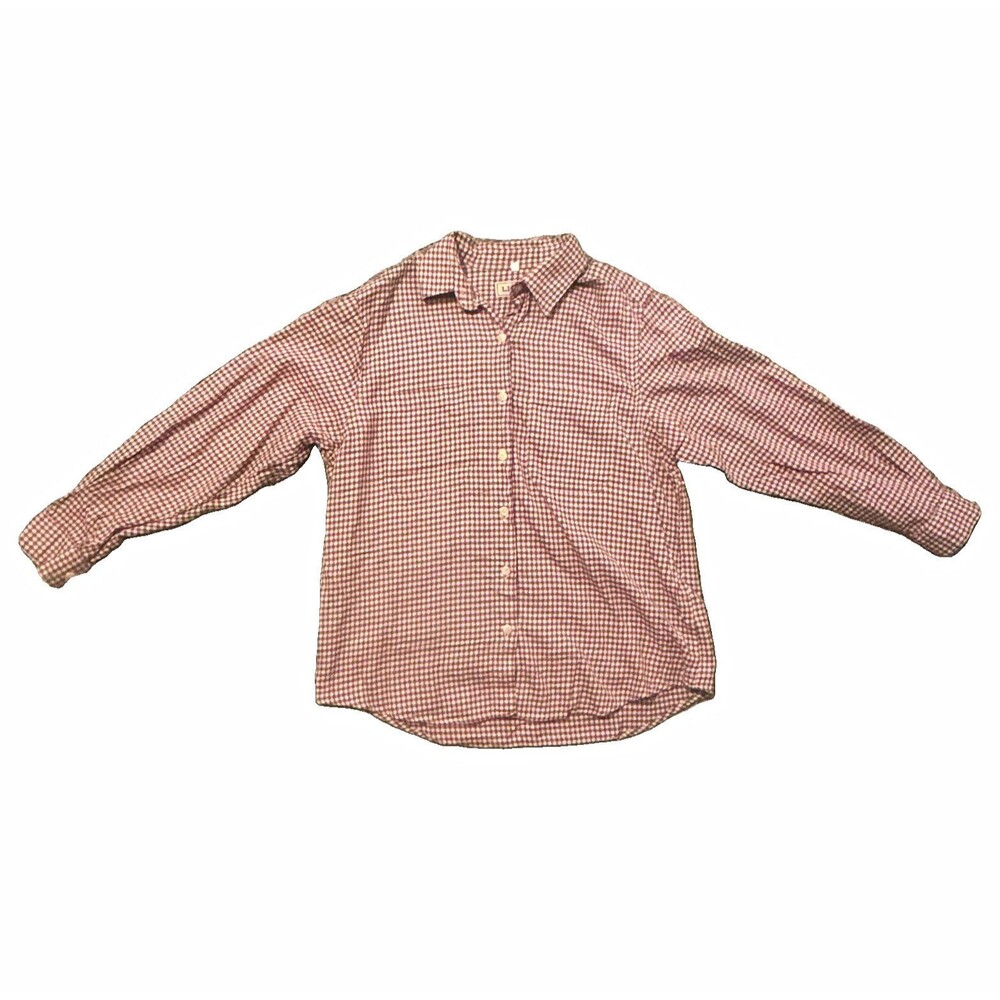 VTG L.L.Bean Shirt M Burgundy White Check Woven Cotton houndstooth Button LS